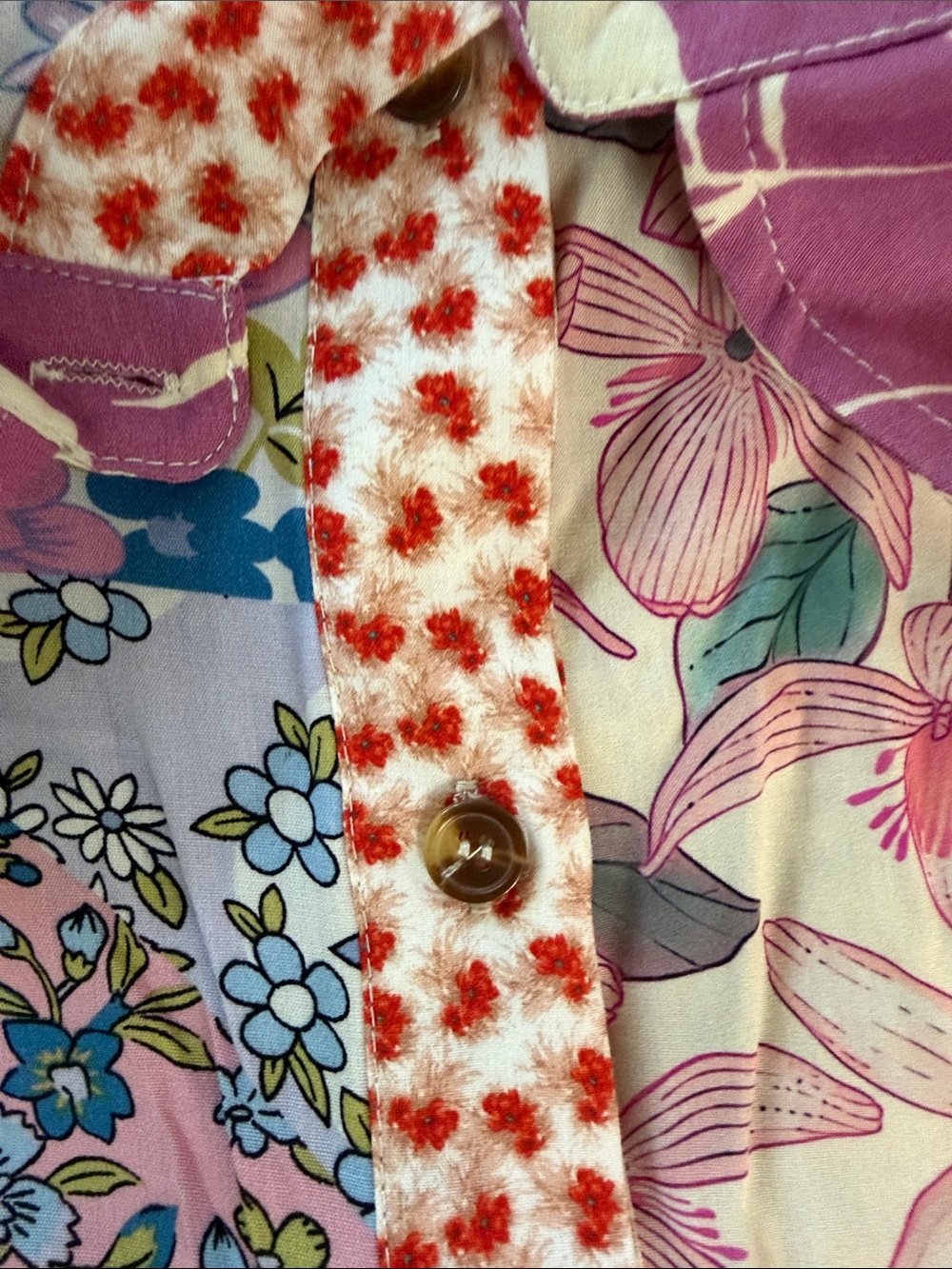 Patchwork Floral Button-Front Blouse - Pink Multi NWOT - Picture 11 of 12